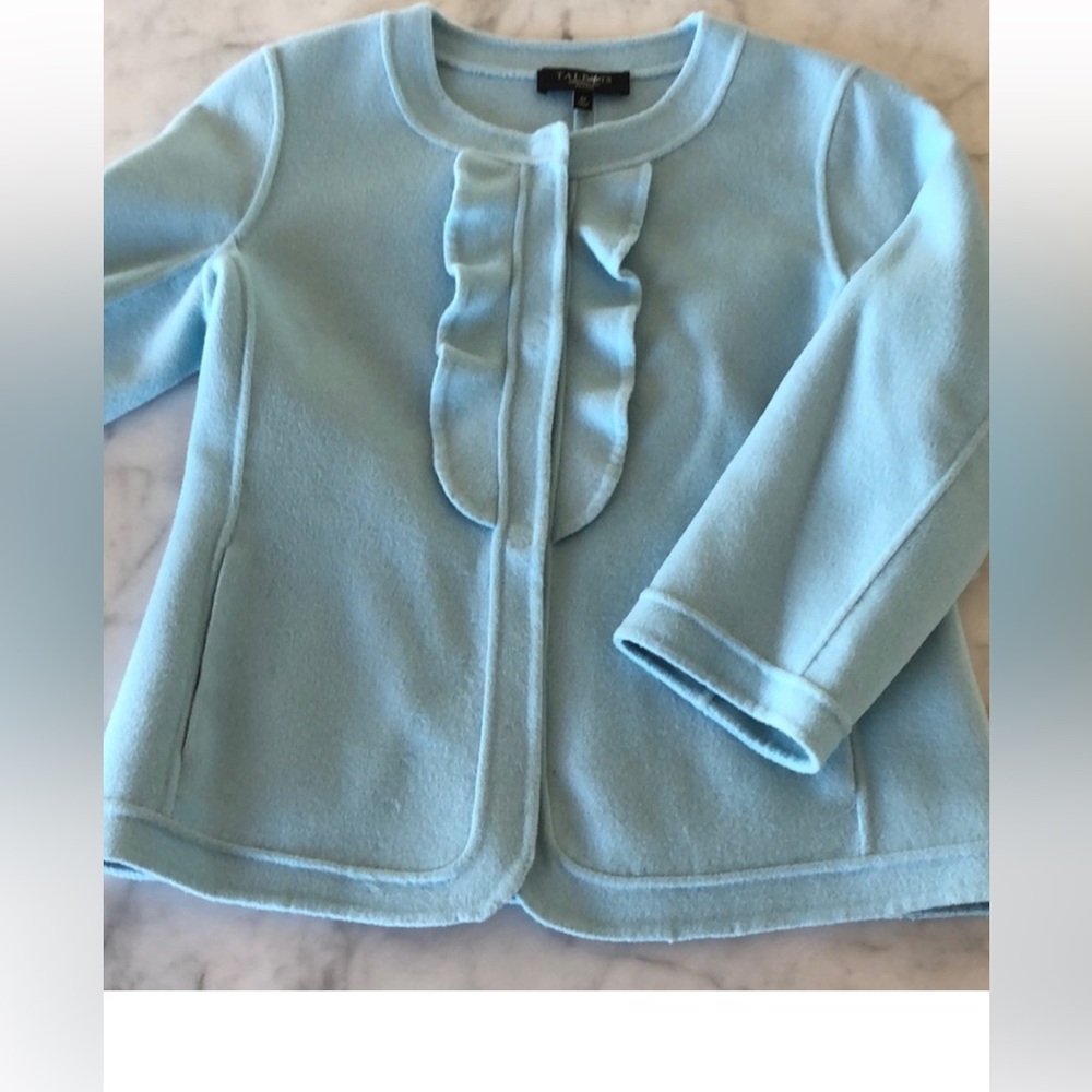 Baby blue Talbots princess style jacket blazer with ruffled front 12P NWOT